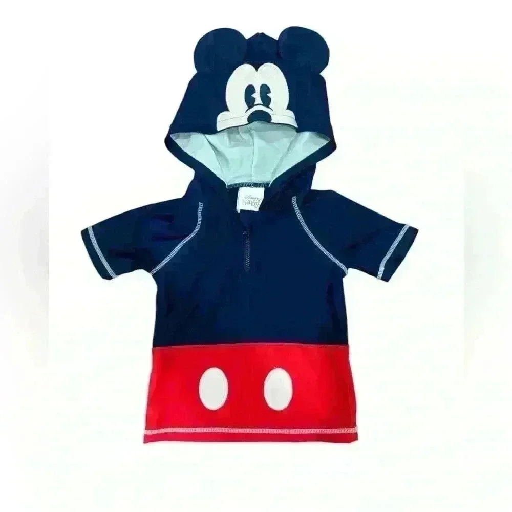 DISNEY BABY MICKEY MOUSE RASH GUARD SWIM SUIT WITH MICKEY EAR HOOD 18-24 months